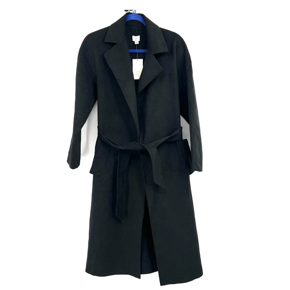 NWT A New Day black felt trench coat jacket Fall BTS jacket minimalist XS